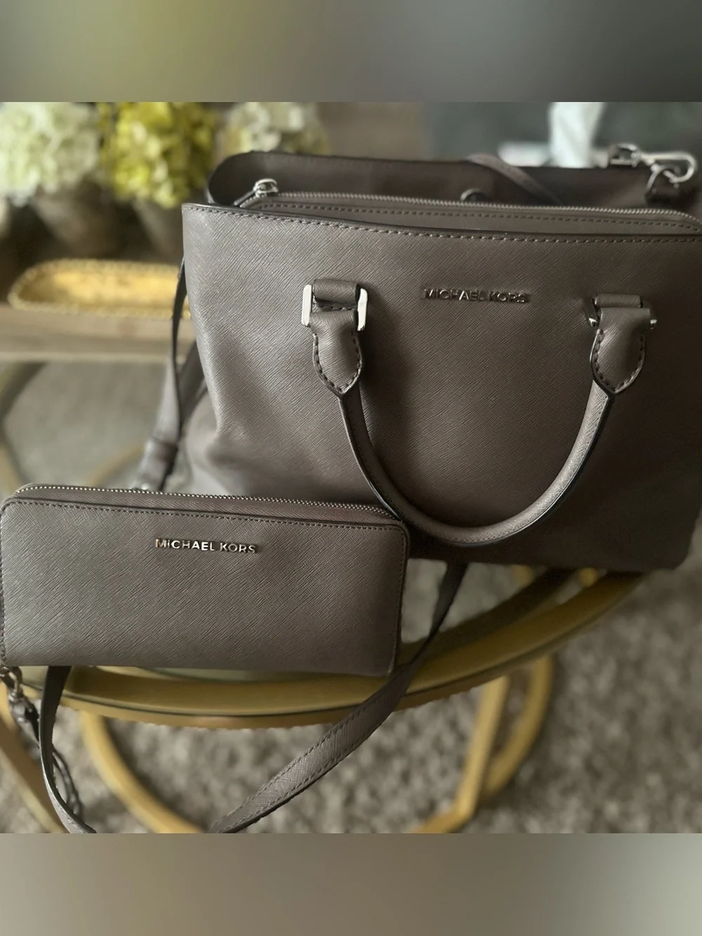 Michael Kors Brown Saffiano Satchel with Matching Wallet